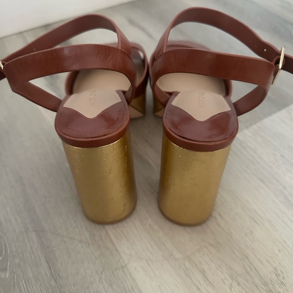 ANTONIO MELANI Brown and Gold Platform Sandals with Ankle Strap - Picture 4 of 5
